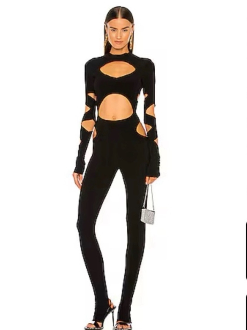 Norma Kamali Black Cutout Long-Sleeve Jumpsuit with Open Waist